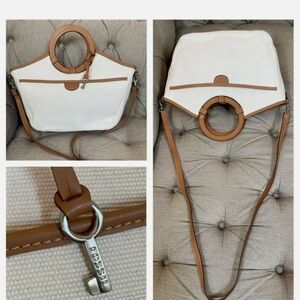 Fossil White Waxed Linen/ Leather Crossbody/Tote